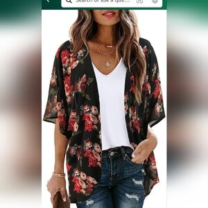 Black floral kimona plus size